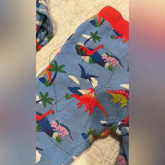 Mini Boden Baby Boden Boys Blue Dinosaur Joggers and Sweater With Red Trim - Picture 5 of 7